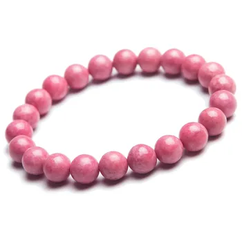 

Genuine Red Natural Stone Bracelets Women Female 8mm Stretch Crystal Round Bead Natural Rhodonite Bracelet