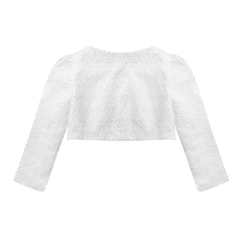 White Kids Girls Long Sleeve Lace Flower One Clasp Closure Bolero Shrug Cardigan Top Wedding Party Flower Girl Dress Wraps Cape