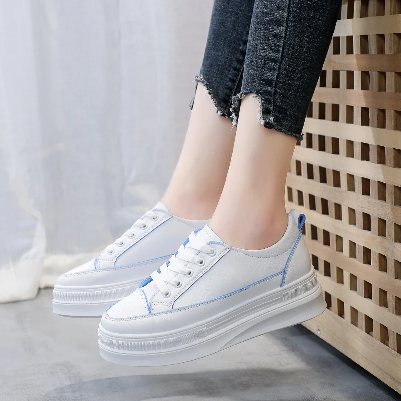 

White Platform Sneakers Women 2019 Casual Shoes Flat Breathable Vulcanized Shoes Woman Chunky Trainers Thick Soled Sneakers
