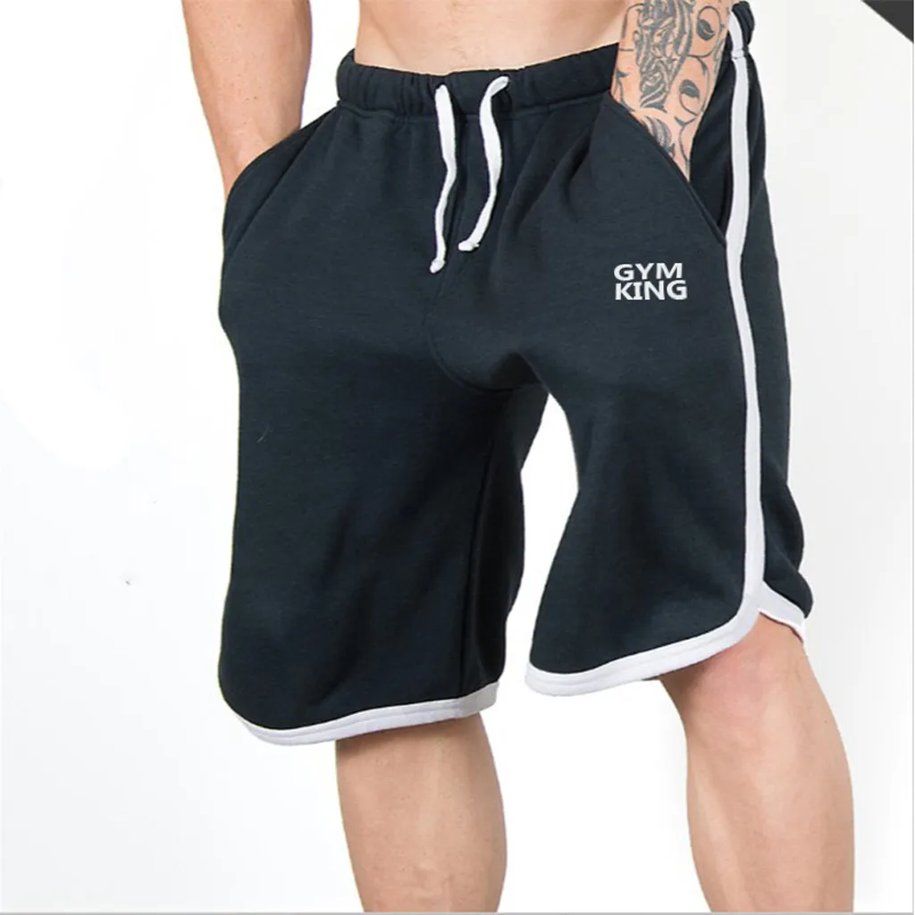 Feitong мужские спортивные дышащие эластичные шорты с вышивкой для фитнеса