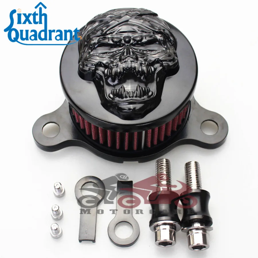 Black Embossed 3D Skull Air Cleaner Intake Filter System Kit for Harley