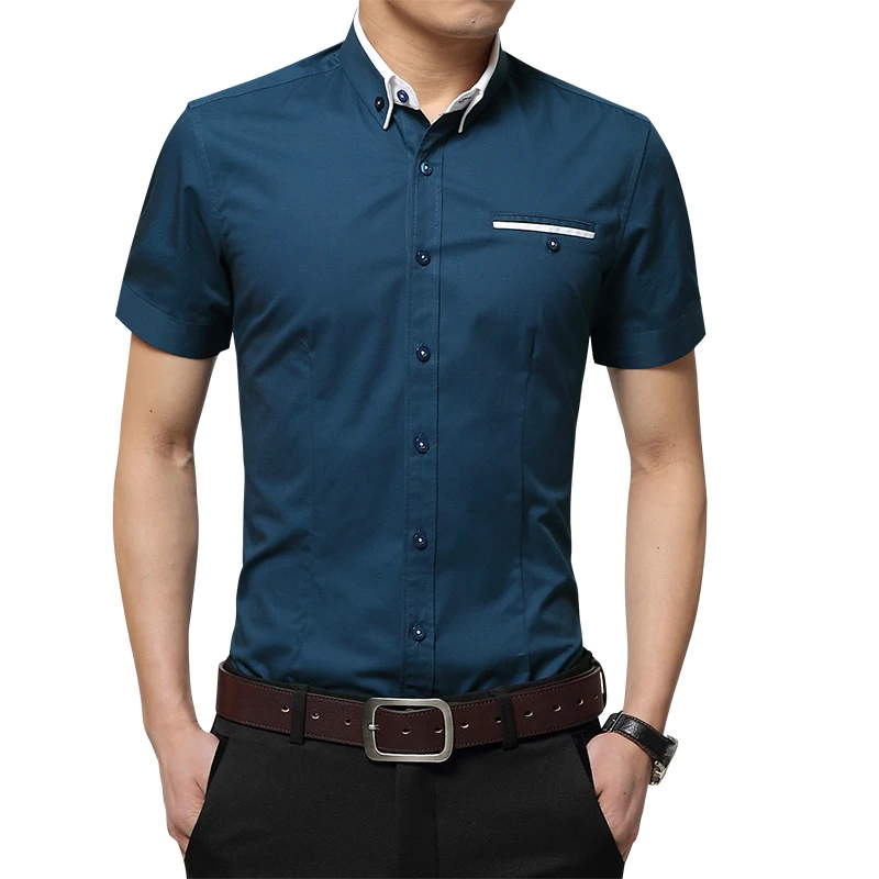 

M-5XL 2019 New Fashion Mens Short Sleeved Shirt Solid Casual Shirt Men Bussiness Dress Shirts chemise homme camisa masculina