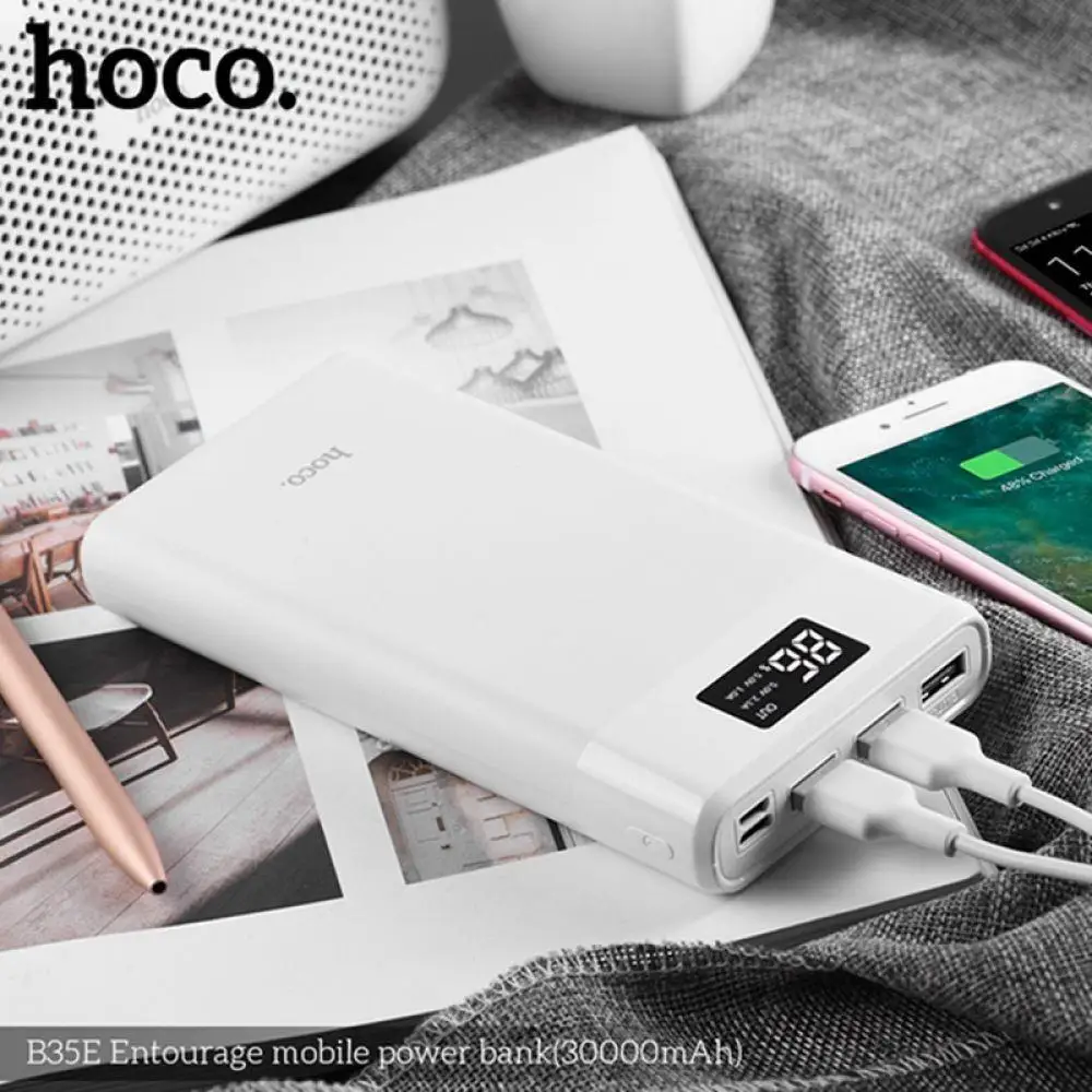 HOCO power Bank 30000 мАч, три порта, портативное зарядное устройство для iphone, Xiaomi, мобильный повербанк, внешний аккумулятор