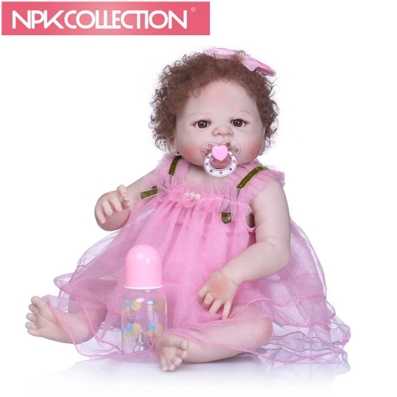 

22" Full Silicone Reborn Baby Doll Bebe Alive LifelikeNew curly hair doll Fashion Birthday Present Waterproof Body Bathe Toy
