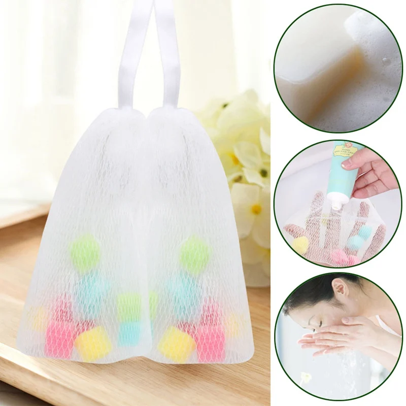 

Facial Body Cleansing Soap Foaming Net Bubble Helper Mesh Cleanser Hanging Bags Bathroom Accessories Cleanser Bath Washing Tools