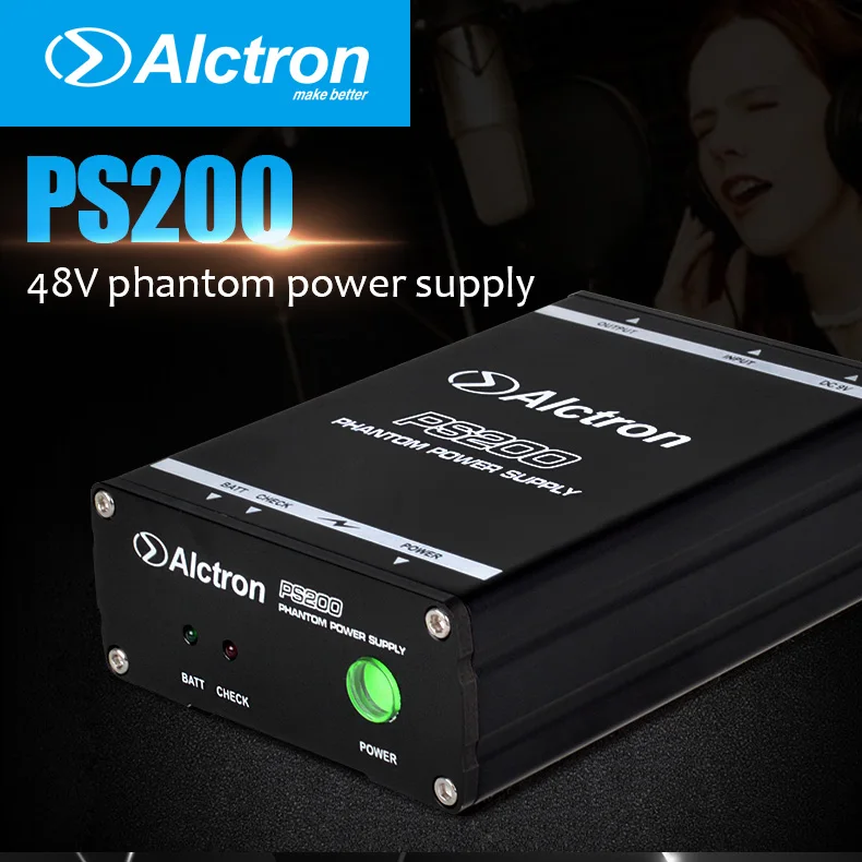 Alctron PS200 48V phantom power для конденсаторного микрофона, как от 9V батареи, так и от 9V адаптера