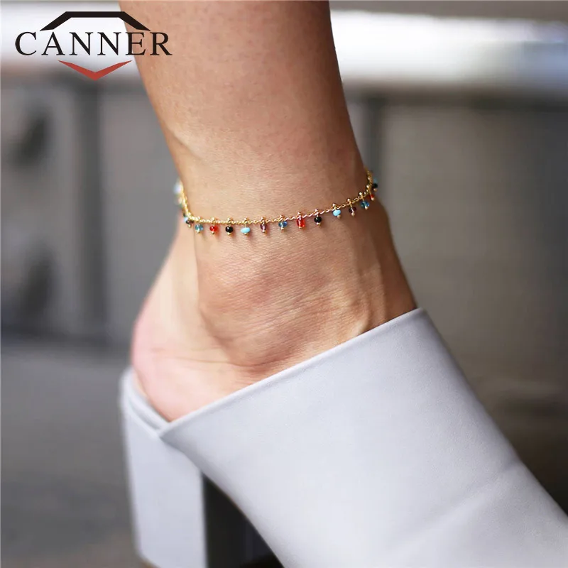 Каннер Мода Boho красочные бусины ножной браслет пляжный отдых бижутерия для ног для Для женщин TW - Окраска металла: Золотой цвет