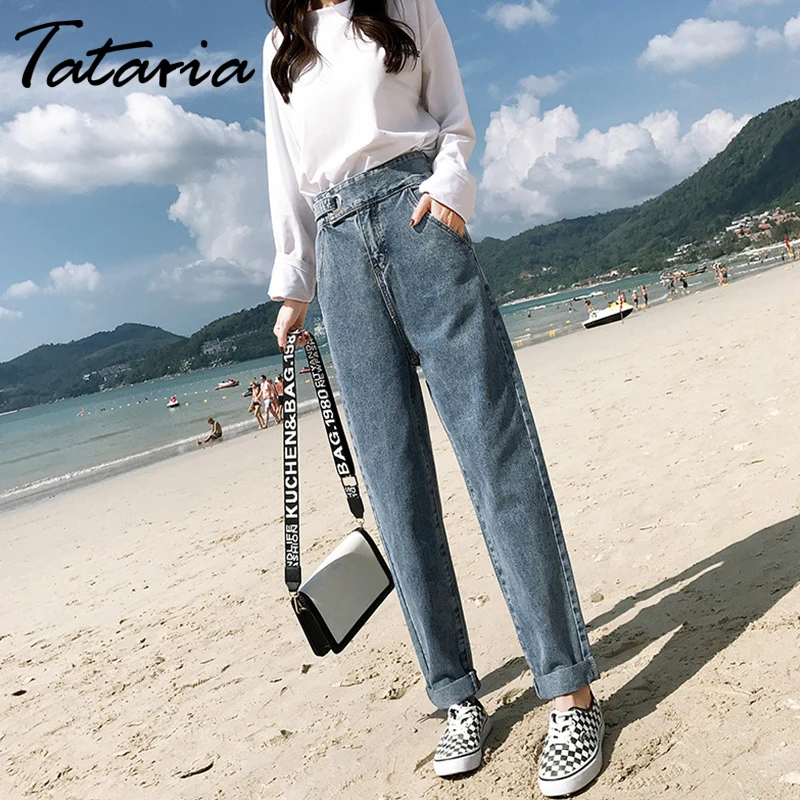 Tataria, винтажные Женские джинсы-шаровары с высокой талией, женские штаны, черные джинсы длиной до щиколотки, свободные, индивидуальность, шаровары, широкие штаны