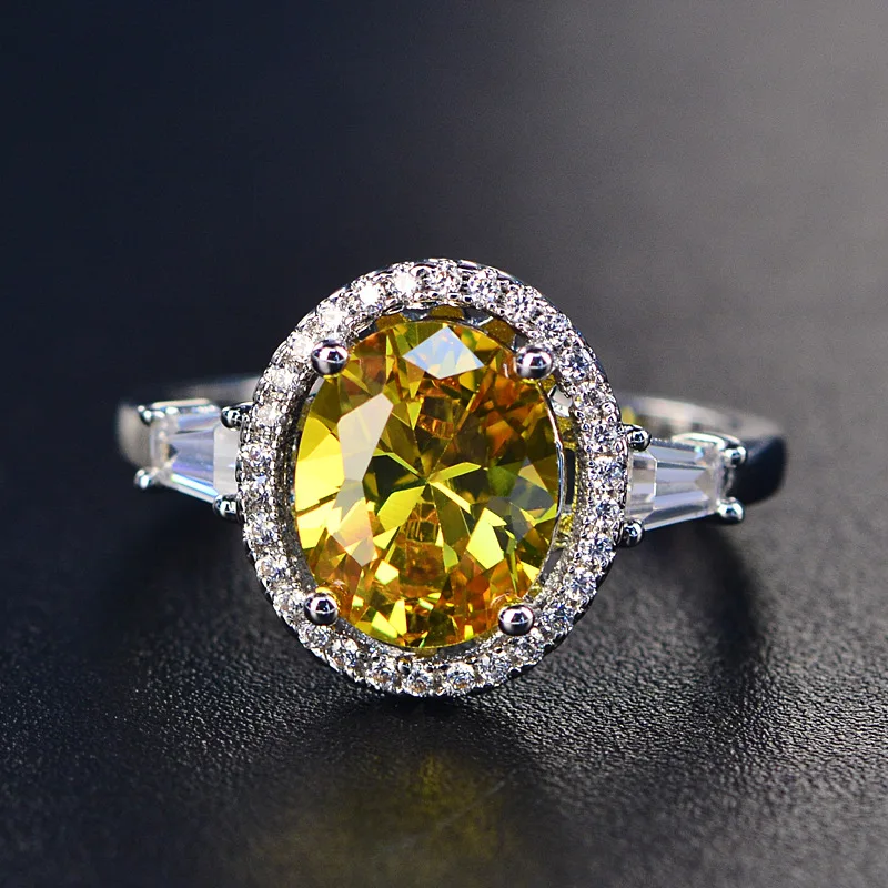 PANSYSEN 925 пробы Серебряное обручальное кольцо Обручение ювелирных изделий, цитрин, кольца для Для женщин натуральные 8x10 мм овальный камень кольцо