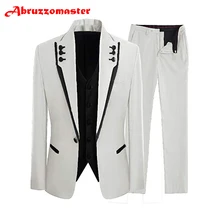 Abruzzomaster куртка с черным краем для жениха, смокинг, куртка+ брюки+ черный жилет, мужские костюмы, белый костюм жениха, костюм bespoke