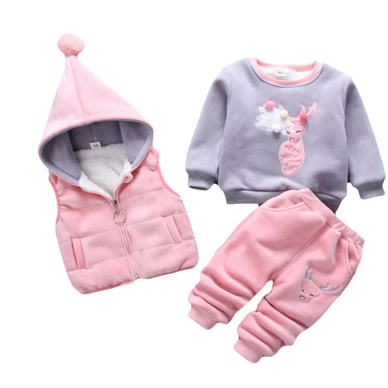 

LILIGIRL 3Pcs Baby Cashmere Clothes Sets for Girls Boys Cartoon Vest+Sweater +Pants Overalls Suit 2019 Kids Thicken Clothing New