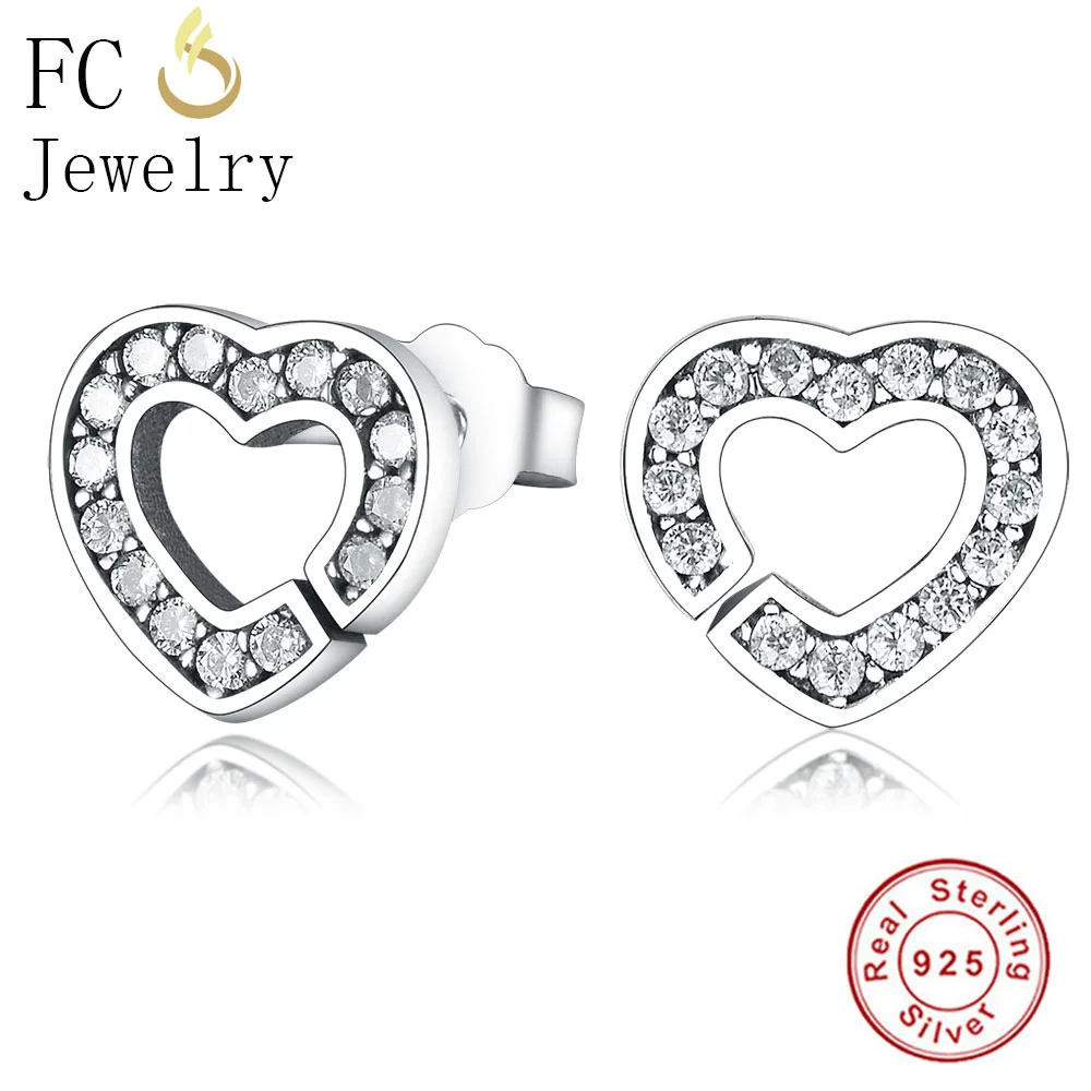 

FC Jewelry 925 Sterling Silver Cute Heart Mix Clear Crystal Stone Stud Earrings Female Women Girl Fashion Brincos 2018 New Gift