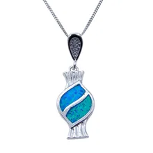 Высокое качество 925 стерлингового серебра ювелирные украшения Прекрасные ювелирные украшения синий огненный опал популярное ожерелье с подвеской с цепочкой для женщин