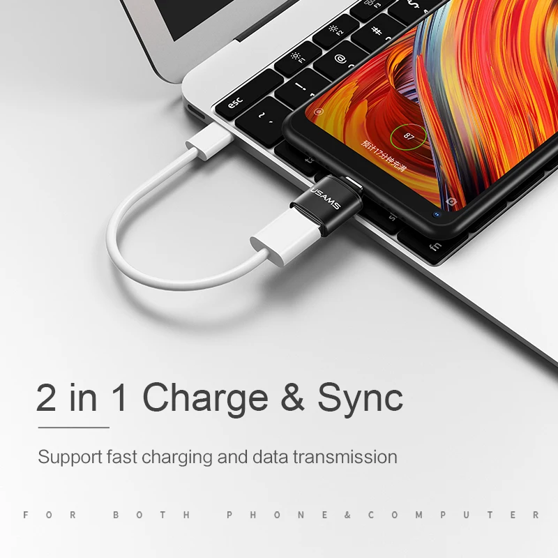 Адаптер USAMS OTG type C 3 0 штекер к USB Женский адаптер данных 2 в 1 Зарядка и