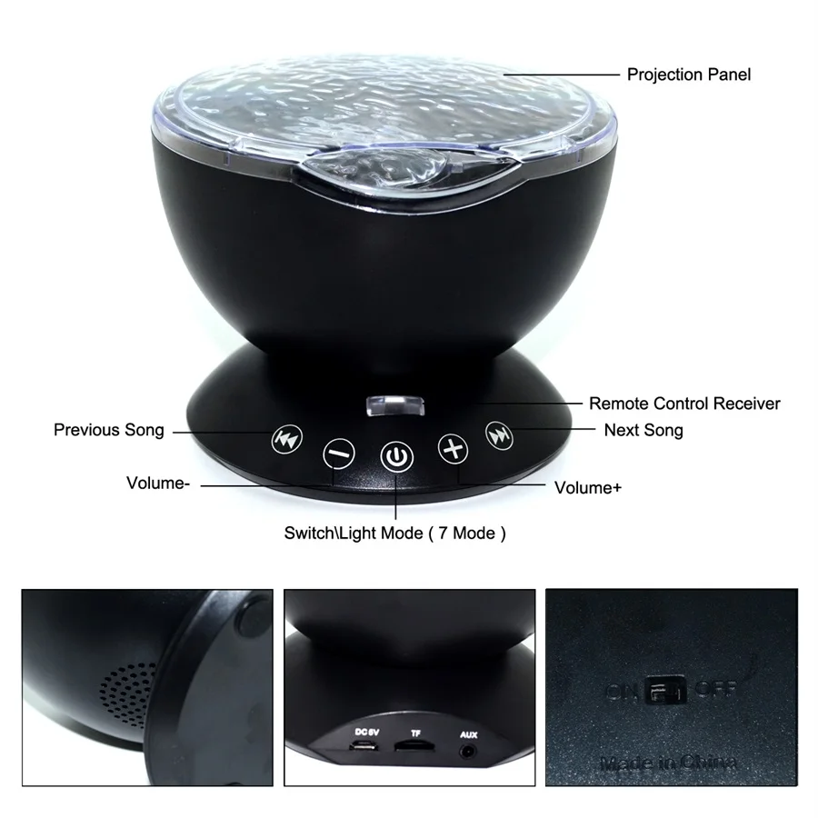  7Colors LED Night Light Starry Sky Remote Control Ocean Wave Projector with Mini Music Novelty baby - 32813733064