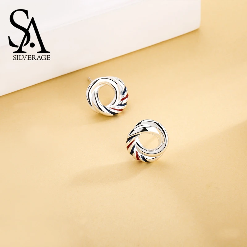 

SA SILVERAGE 925 Sterling Silver Europa Stud Earrings For Women Fine Jewelry 2019 New Arrivals Fine Women Classic Jewelry S925