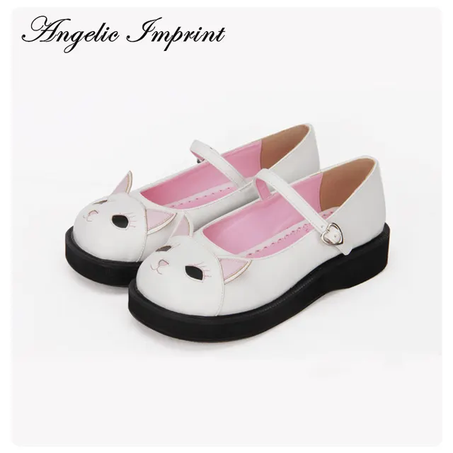 Japanese Sweet Lolita Shoes Kawaii Kitty Round Toe Mary Jane Shoes for
