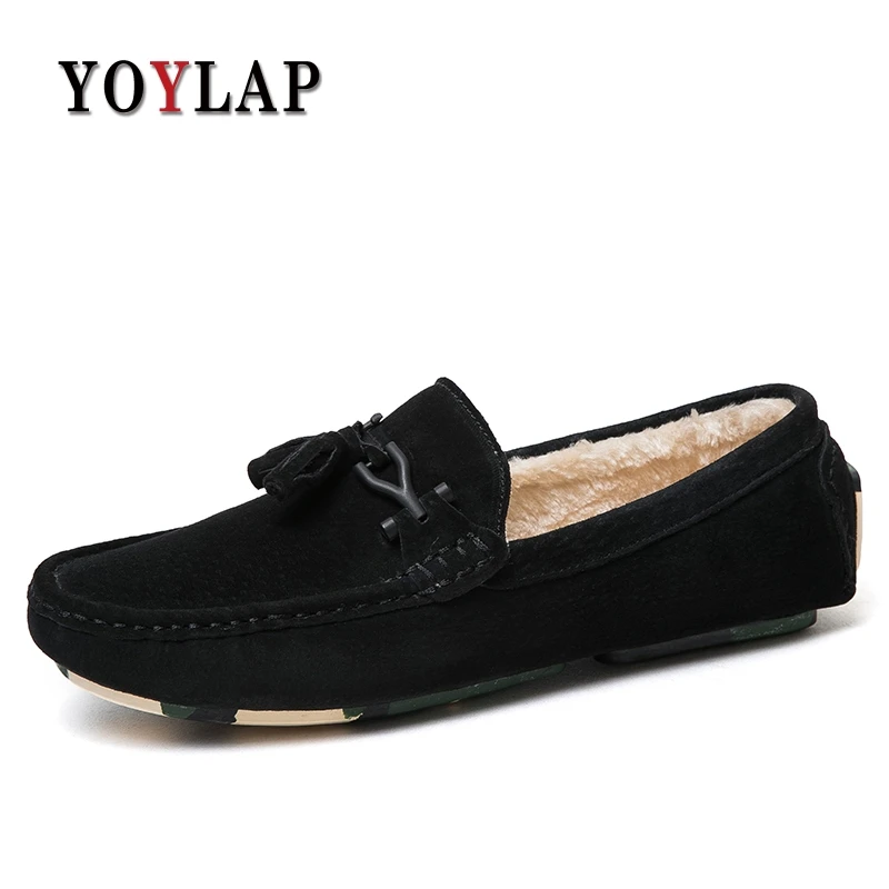 

Winter shoes men Casual leather shoes 2018 New Fashion shoes Keep your feet warm men loafers moccasins High quality