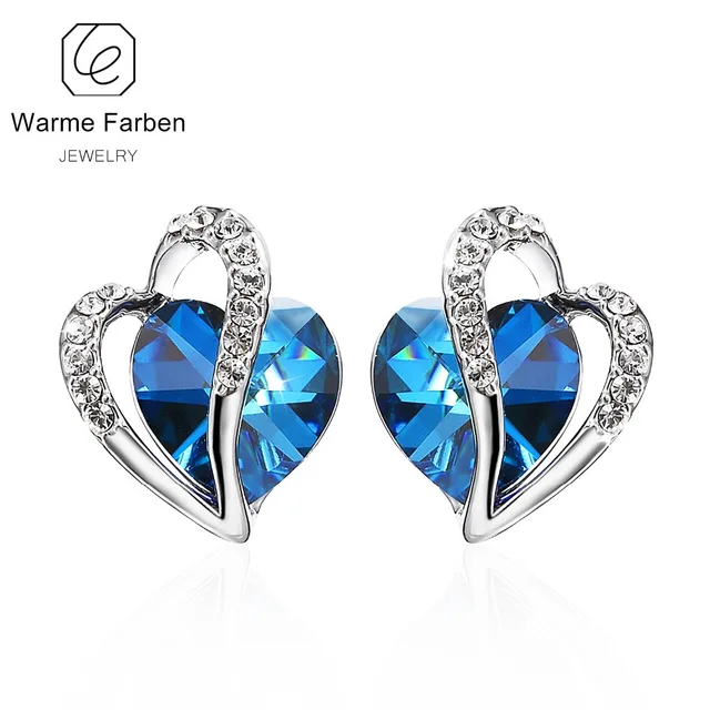Warme Farben Crystal From Swarovski Earrings For Women Blue Heart Warme Farben Crystal From Swarovski Earrings For Women Blue Heart Stud Earring Fine Jewelry 925