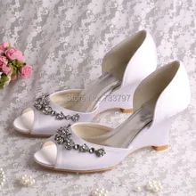 Wedopus Пользовательские Ручной Весна Дамы Свадебная Обувь Свадебная White Satin Клин Пятки Челнока