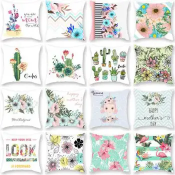 

Cute Unicorn Flower Girl Cushion Cover Green Plant Mini Cactus Pot Geometric Leaf Pink Flamingo Pillow Cases For Sofa Chair