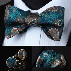 Платок Классические Вечерние свадебные BZP15QS3 Синий Зеленый Пейсли Для мужчин Шелка Самостоятельная галстук-бабочку платок запонки набор