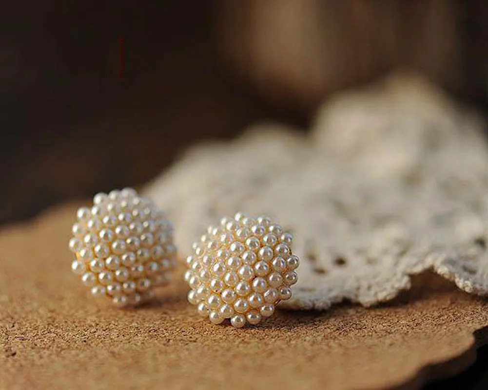 Серьги-гвоздики в форме гриба из белого бисера с искусственным жемчугом для женщин, ювелирные изделия