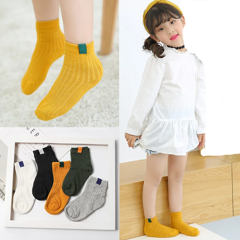 

5Pairs/Lot Cotton Children Kids Socks for Girls Boys Winter Fall Spring Wear Solid Color Fashion Sports Casual Socks Baby Kids