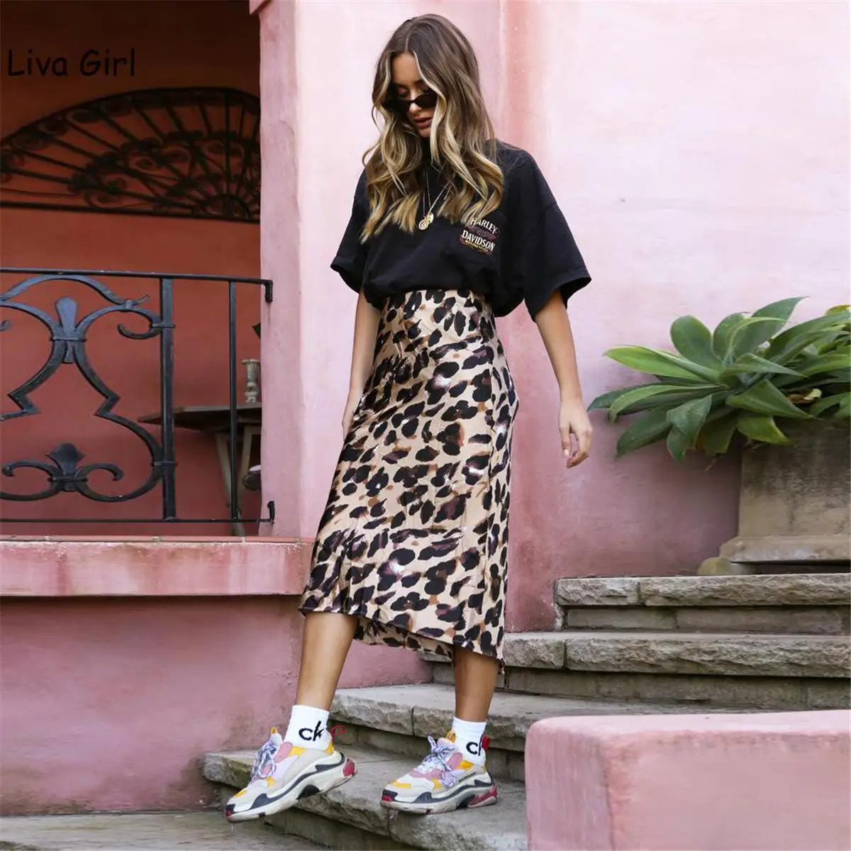 

Vintage Ladies Skirts High Waist Skirt Leopard Print Skirts Womens Punk Rock Streetwear Calf Skirts Saias Faldas