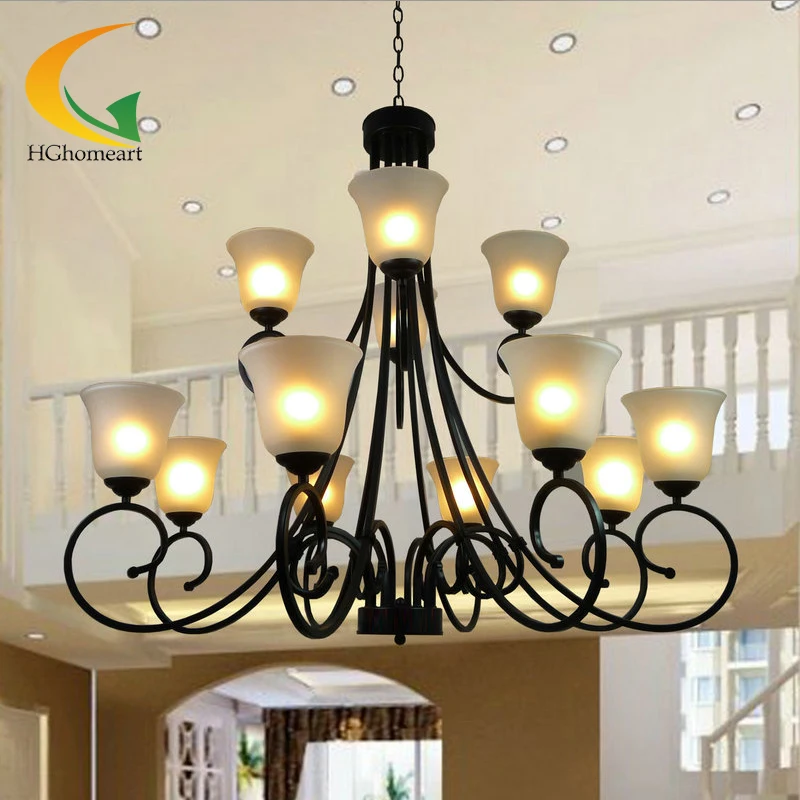 

Continental Iron antique double living room chandelier LED energy-saving lighting chandelier ceiling hotels chandelier