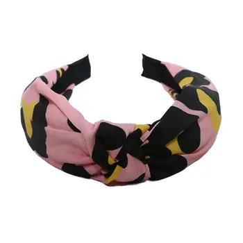 

Women Ladies Korean Style Cross Knotted Wide Headband Boho Vintage Leopard Printed Hair Hoop Contrast Colored Hair Ornaments