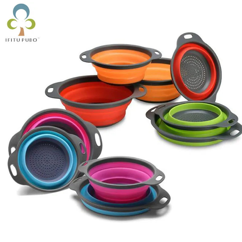 

2 PCs/ Set Collapsible Silicone Colander Folding Kitchen Silicone Strainer Fruit Vegetable Strainer Kitchen Accessories WYQ
