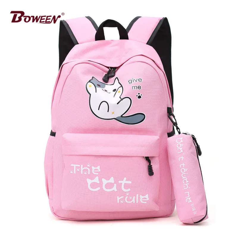 

Cute cat backpack for girls school bags Teenagers solid nylon student school back pack women bag large Casual bagpack Mochila