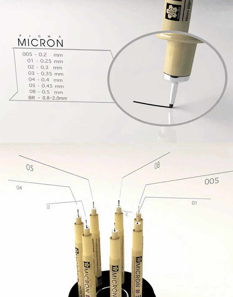 Бесплатная доставка 005 01 02 03 04 05 08 Кисточки Водонепроницаемый Line drawing ручка 10 шт. Fineliner Сакура Pigma мягкие кисточки микрон рисунок пером