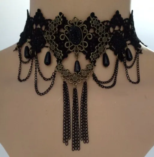 2017 fashion Gothic Victorian Crystal Tassel Tattoo Choker Necklace Black Lace C 2017 fashion Gothic Victorian Crystal Tassel Tattoo Choker Necklace Black Lace C