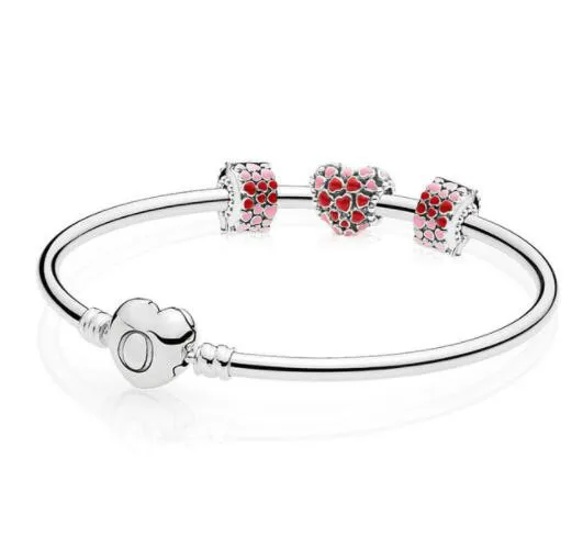

Original 925 Sterling Silver Red & Pink Enamel Burst of Love Clip Lock Stopper Beads Pandora Bracelet Bangle DIY Jewelry