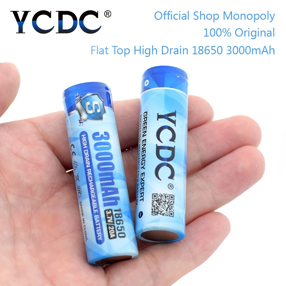 

YCDC Original 2-20Pcs 18650 Li-ion Rechargeable Battery 3000mAh 3.7v 20A Discharge High Drain Lithium Batteries For E-Cigarette