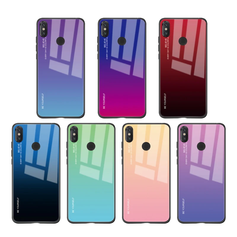 

Gradient Tempered Glass Case For Xiaomi Mi8 Mi A2 Lite Pocophone F1 Soft TPU Cover For Redmi Note 6 5 Pro 6 6A 5 Plus Coque