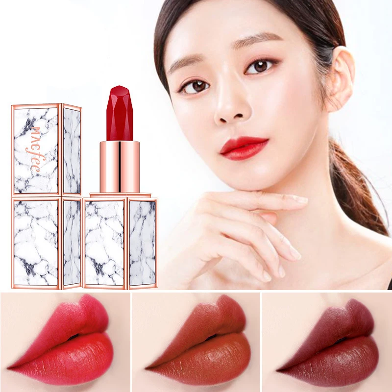 Goedkoop 2018 Vierkante Marmeren Lippenstift voor Rode Lip Make Up Waterproof Blijvende Naakt Matte Lip Sticks Buizen Lipgloss Lippenbalsem Reizen comestic