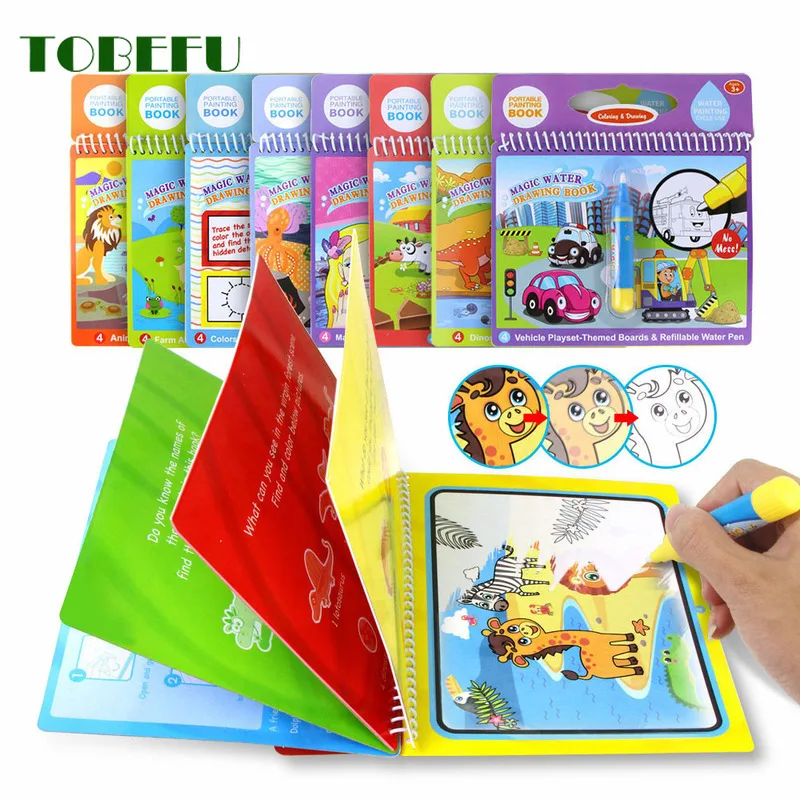 

TOBEFU Magic Water Drawing Book Coloring Book Drawing Board Painting Doodle & Magic Pen Toys for Kids Educational Birthday Gift