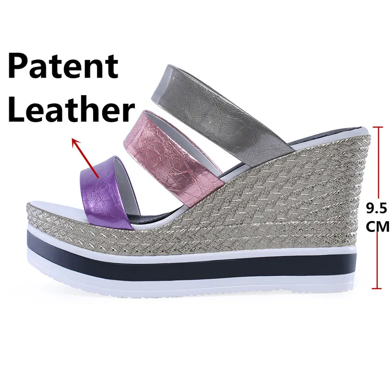 Zapatos Sandalias De Dulce Alto Calidad Tacón Fiesta Mujeres Fedonas Cuero Verano Nueva Charol Púrpura Las Multicolor Cuñas Mujer wqP6E10