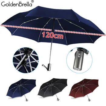 

120CM Automatic Wind Resistance Big Umbrella Rain Women High Quality 3Folding Outdoor Travel Business Car Male Large Parasol