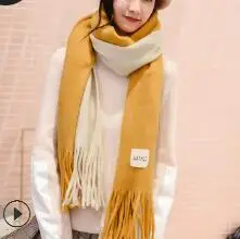 patchwork yellow Зимний кашемировый шарф с кисточками, женские полосатые Лоскутные плотные теплые мягкие длинные шарфы, женские вязаные шали, шерстяной шарф - Цвет: patchwork yellow