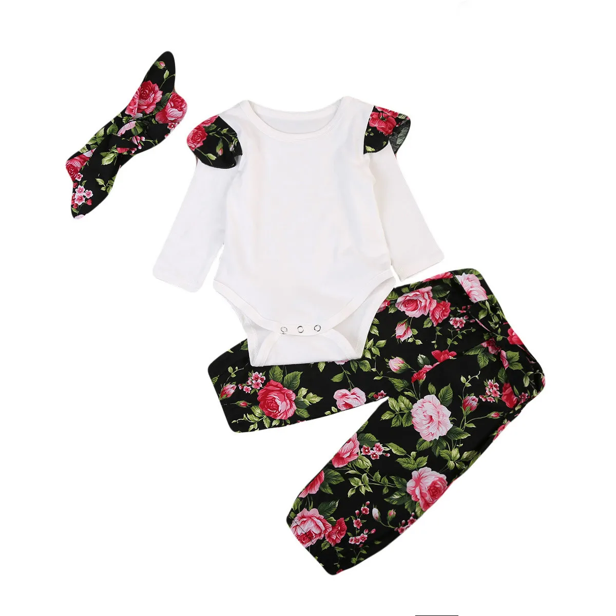 Детская одежда для малышки на осень и весну, милые топы для новорожденных девочек, боди, штаны с цветочным рисунком комплект одежды из 3