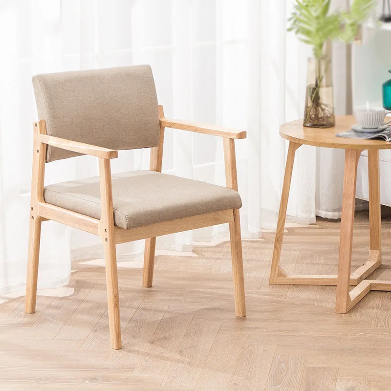 

Solid wood dining chair armrest Nordic home furniture modern minimalist back casual coffee study bedroom dining real wood chair
