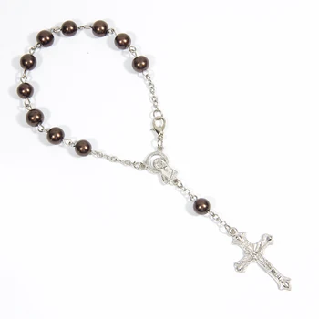 

48pcs/lot Religious Bracelet Pink Glass Pearl Imitation Rosary Children's Communion Baby's Baptism Favors Catholic Mini Rosary