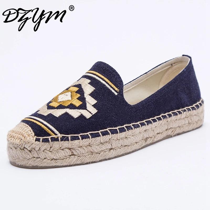 DZYM 2018 Spring Top Quality Canvas Espadrilles Women Flat Platforms Panda Embroider Flats Smoking Zapatos Mujer Fashion Sneaker dzym 2018 new summer fashion canvas espadrilles women loafers hand made embroidery flats high quality linen hemp zapatos mujer