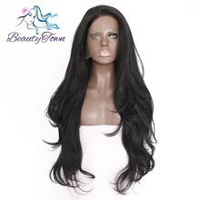 BeautyTown натуральный волнистый Тип термостойкие волосы черный цвет натуральный волос для женщин ежедневный макияж синтетические парики на кружеве