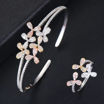 

GODKI Luxury Flower Arabia Bangle Ring Sets Jewelry Sets For Women Wedding Cubic Zircon Crystal CZ aretes de mujer modernos 2019