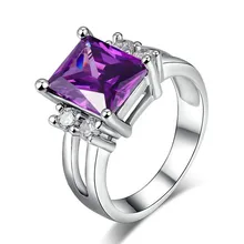 

wholesale 925 silver ring for women white gold plated 2 Carat CZ Diamond for wedding purple rings jewelry Size 6 7 8 MSR2028